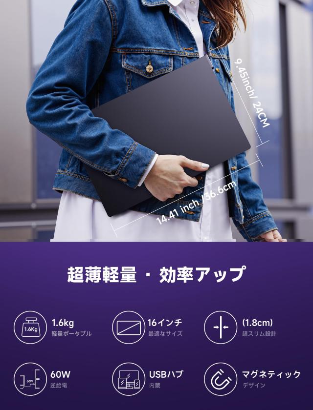 JSAUX FlipGo Pro 16インチポータブルモニタ 2.5K デュアルモニタ、ノートパソコン用スクリーンエクステンダ、IPS 60Hzスタックフォール_5