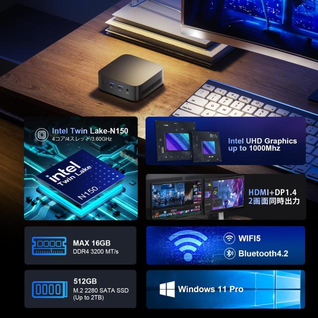 ミニpc 第12世代インテルminipc 16GB DDR4 512GB SSD ミニpc 第12世代インテルTwin Lake-N150 minipc 16GB DDR4 512GB SSD 4コア