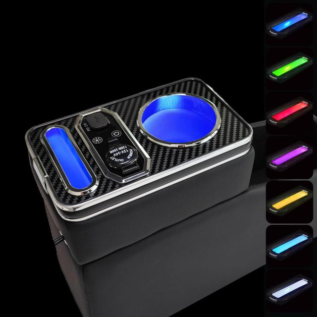 Loveyes スズキ スペーシア MK54S MK94S (2023年11月~) 車種専用設計 アームレスト コンソールボックス ドリンクホルダー LED付き 七色変