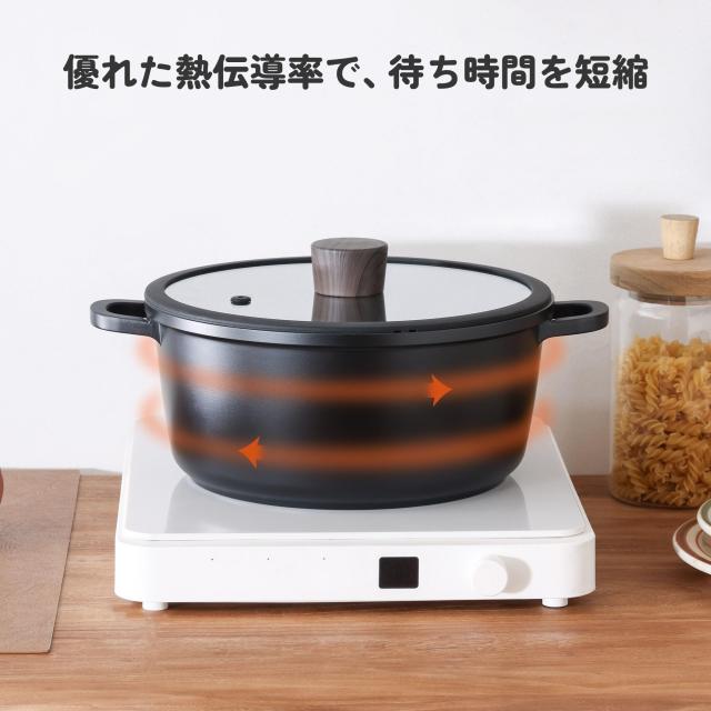 SENSARTE 両手鍋 24cm 鍋 深型 蓋付き 焦げ付きにくい 卓上鍋 カレー鍋