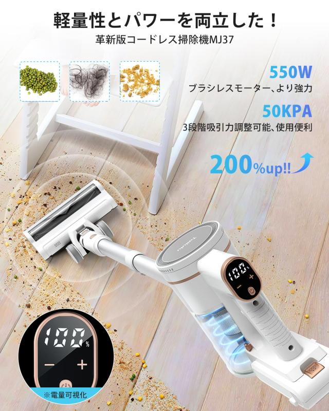 掃除機 コードレス 【2025革新版!業界初グリーンLEDライト搭載】自立式