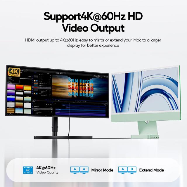 PULWTOP 11 in 1 USB C ハブ iMac 24インチ 2021 2023 2024用 iMac M1 M3 M4 アクセサリー USB Hub ハブ HDMI 4K, 2.5G イーサネット, M._3