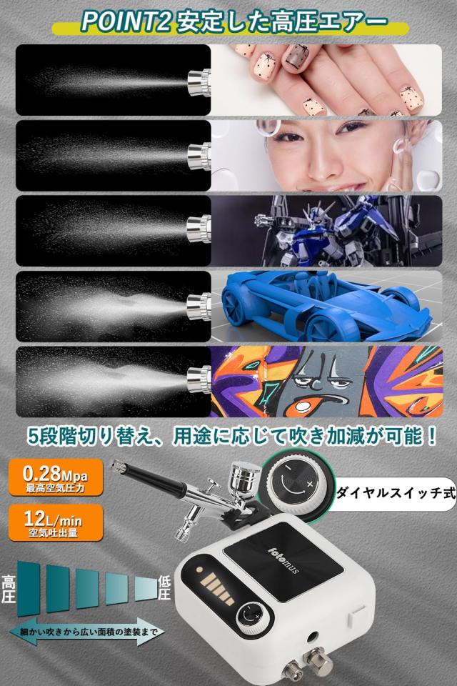 エアブラシ ミニコンプレッサー セット 41PSI 2つエアー吐出口 2本ハンドピース同時接続可 オートスイッチ搭載 口径0.3mm 小型 軽量 塗装 gergana.siteforgestudio.com