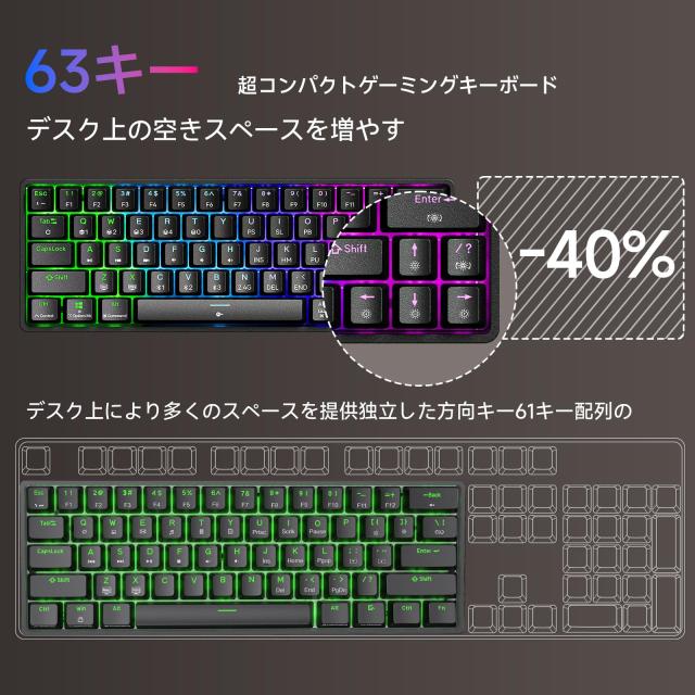 Dierya DK63 ワイヤレスゲーミングメカニカルキーボードBluetooth/2.4G/有線接続 赤軸メカニカルスイッチ 60％ キーボード RGBバックライ_4