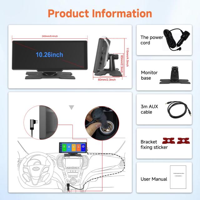 なページ 10.26インチタッチスクリーンカーラジオ、ワイヤレスCarplay/Android