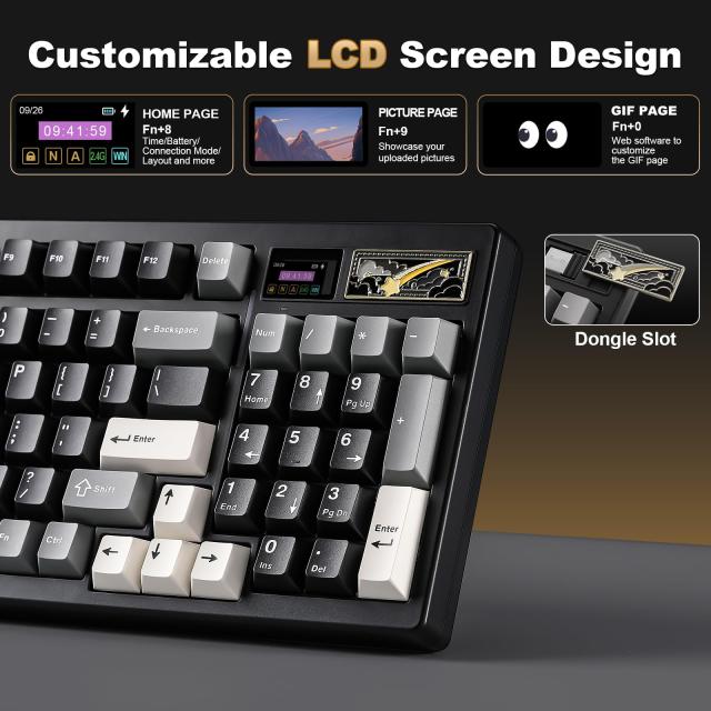 YUNZII IF99 96%レイアウト ワイヤレス ゲーミングキーボード メカニカル bluetooth/2.4G/有線 LCDスクリーン QMK/VIAプログラマブル ガ_2