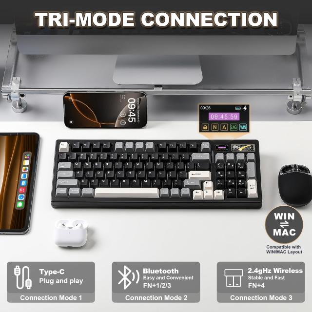 YUNZII IF99 96%レイアウト ワイヤレス ゲーミングキーボード メカニカル bluetooth/2.4G/有線 LCDスクリーン QMK/VIAプログラマブル ガ_3