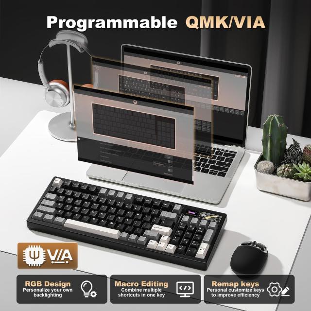YUNZII IF99 96%レイアウト ワイヤレス ゲーミングキーボード メカニカル bluetooth/2.4G/有線 LCDスクリーン QMK/VIAプログラマブル ガ_5