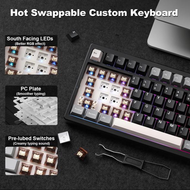 YUNZII IF99 96%レイアウト ワイヤレス ゲーミングキーボード メカニカル bluetooth/2.4G/有線 LCDスクリーン QMK/VIAプログラマブル ガ_6