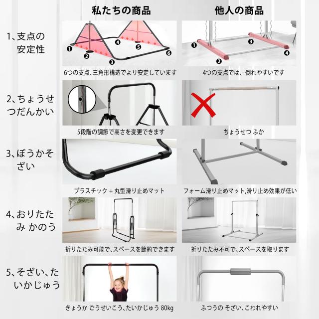 Supaliss 鉄棒 室内 子供 折りたたみ 屋外 てつぼう [耐荷重80kg/ 高さ