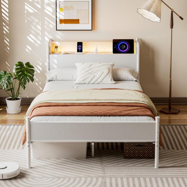 IKIFLY ベッドフレーム セミダブル パイプベッドSD コンセント付き  