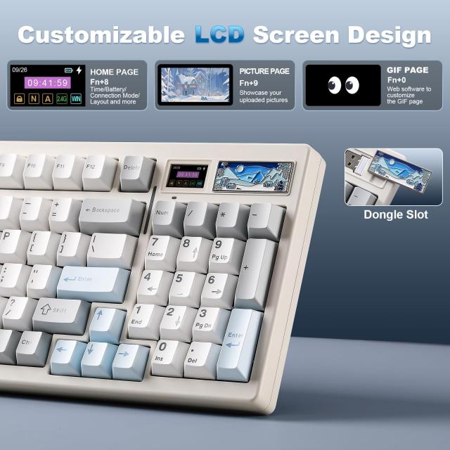 YUNZII IF99 96%レイアウト ワイヤレス ゲーミングキーボード メカニカル bluetooth/2.4G/有線 LCDスクリーン QMK/VIAプログラマブル ガ_2