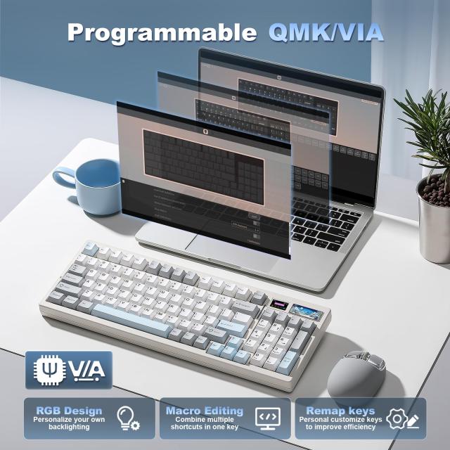 YUNZII IF99 96%レイアウト ワイヤレス ゲーミングキーボード メカニカル bluetooth/2.4G/有線 LCDスクリーン QMK/VIAプログラマブル ガ_5