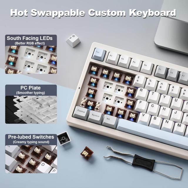 YUNZII IF99 96%レイアウト ワイヤレス ゲーミングキーボード メカニカル bluetooth/2.4G/有線 LCDスクリーン QMK/VIAプログラマブル ガ_6
