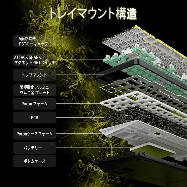 ATTACK SHARK X65PROHE ラピッドトリガー ゲーミングキーボード ワイヤレス 8kポーリングレート RT 0.01mm対応 8000Hz対応 2.4G/Bluetoot_6