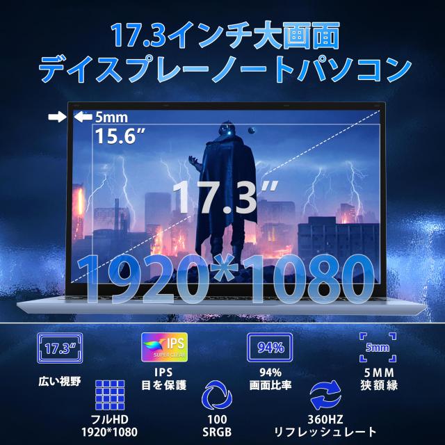 17.3インチ インテル Core i5-1038NG7ノートパソコン4コア８スレッド (3.8GHzまで) FHD 1080P 16GB RAM 960GB SSD Windows 11とOffice201