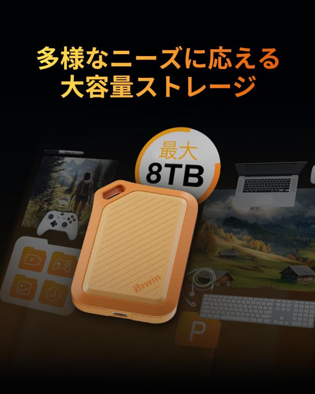 Biwin Amber 外付けSSD 2TB PR2000 USB3.2 Gen2x2 最大読出2000MB/s