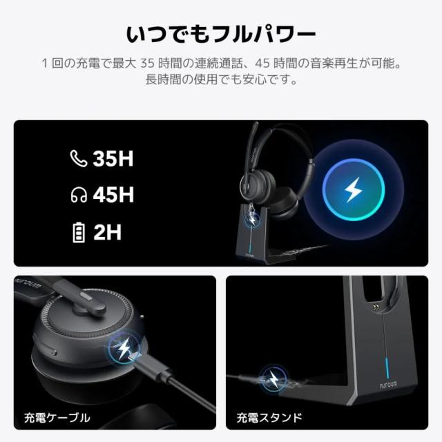 Nuroum HP31D ワイヤレス Bluetooth ヘッドセット 両耳 スタンド付き