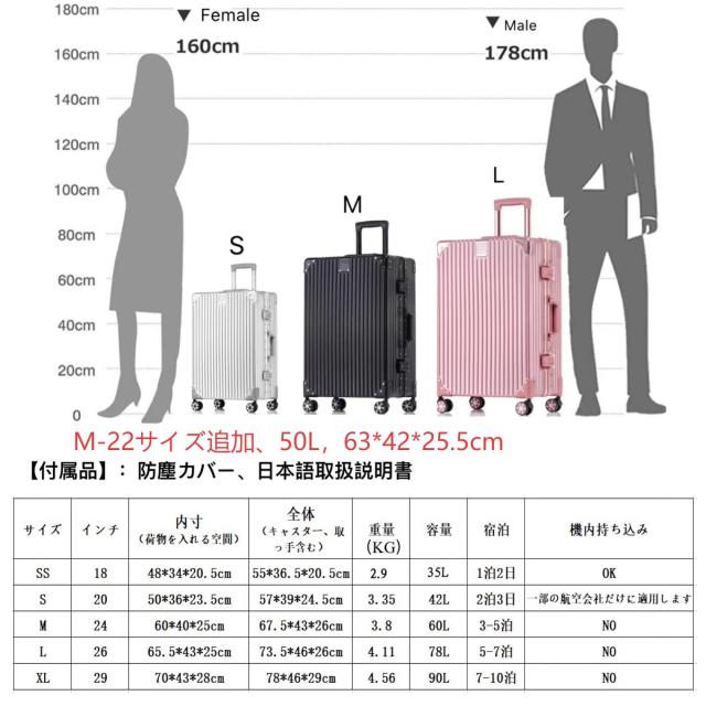 [Yuweijie] スーツケース アルミフレーム キャリー ケース機内持ち込みLCC対応 1泊2日 預け入れスーツケース 大型トロリーケース 軽量キ