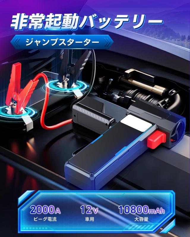 ジャンプスターター 12V車用 エアダスター 超強力80000RMP高速回転 無段階風量調整 電動エアダスター 12V車用エンジンスターター 10800mA_1