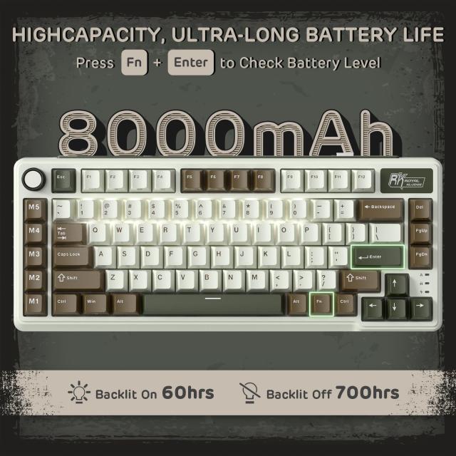 RK ROYAL KLUDGE L75 メカニカルキーボード、ガスケットアセンブリ、ボタン/マクロキー、タッチ可能ネームプレート、トライモードBT/2.4G_7