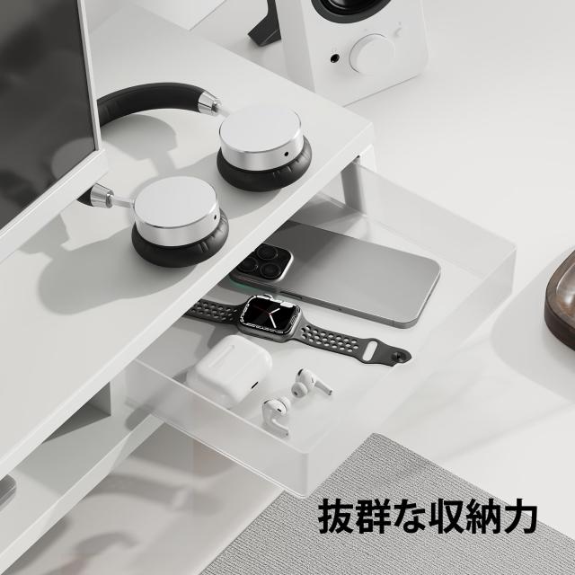 Fenge モニター台 卓上 デスクシェルフ モニタースタンド パソコン台 引き出し付き2段 木製 幅108cm pc台 机上台 デュアルモニター 台 机