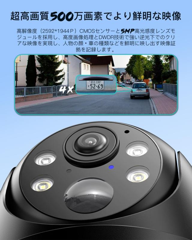 新モデルソーラー高効率発電・500万高画素・360°撮影可能 」COOAU 防犯