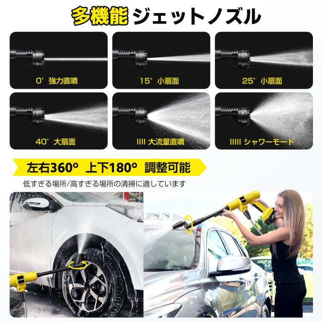 【2026新登場強化版】高圧洗浄機 コードレス 充電式 バッテリー式 洗車機 20000mAh マキタ互換バッテリー 残量表示 洗車店監修 750W 軽量_5