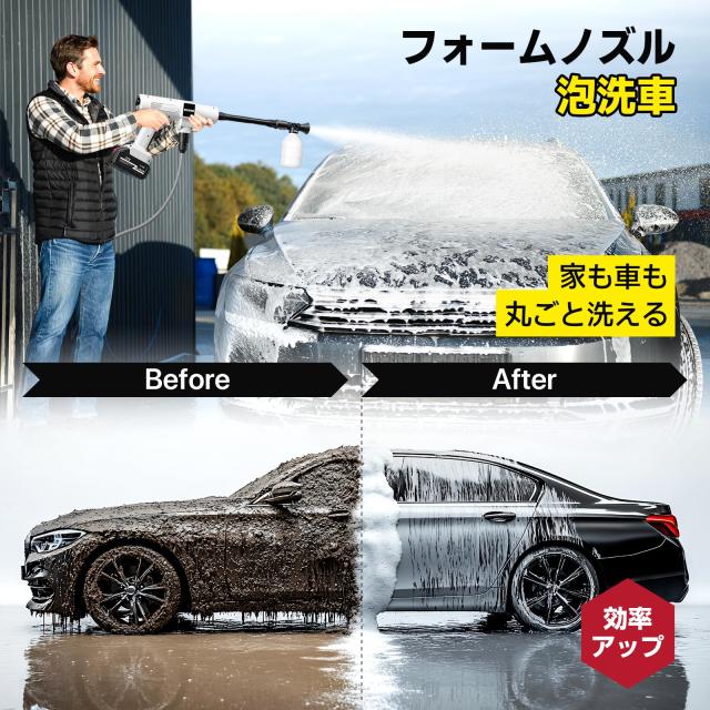 【2025新登場強化版】高圧洗浄機 コードレス 充電式 バッテリー式 洗車機 20000mAh マキタ互換バッテリー 残量表示 洗車店監修 750W 軽量_3