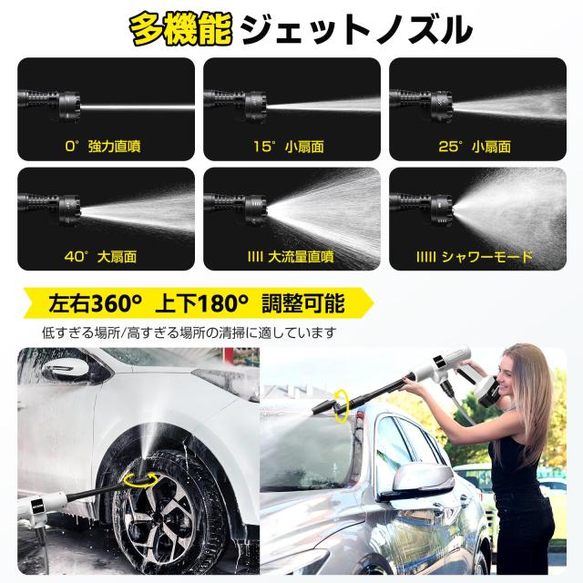 【2025新登場強化版】高圧洗浄機 コードレス 充電式 バッテリー式 洗車機 20000mAh マキタ互換バッテリー 残量表示 洗車店監修 750W 軽量_5