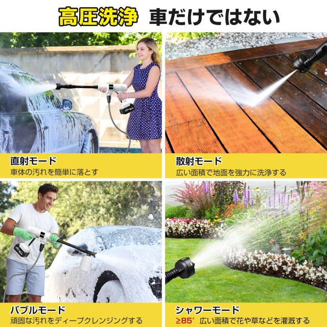 【2025新登場強化版】高圧洗浄機 コードレス 充電式 バッテリー式 洗車機 20000mAh マキタ互換バッテリー 残量表示 洗車店監修 750W 軽量_6