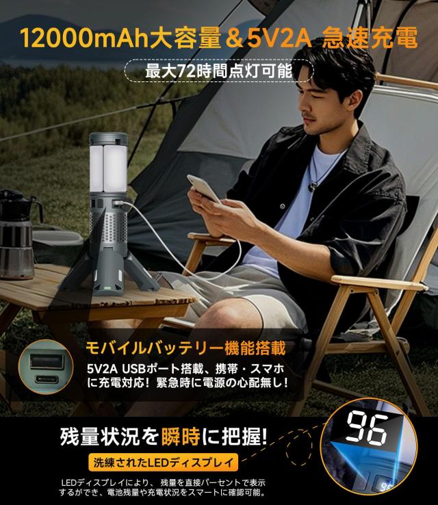 Qifeiyax LEDランタン キャンプライト「1台多役・実用点灯24-72H」ランタン 充電式 超高輝度 3000lm 3色切替 焚火色 自然白 昼光色 5つRG Qifeiyax LEDランタン キャンプライト「1台多役・実用点灯24-72H