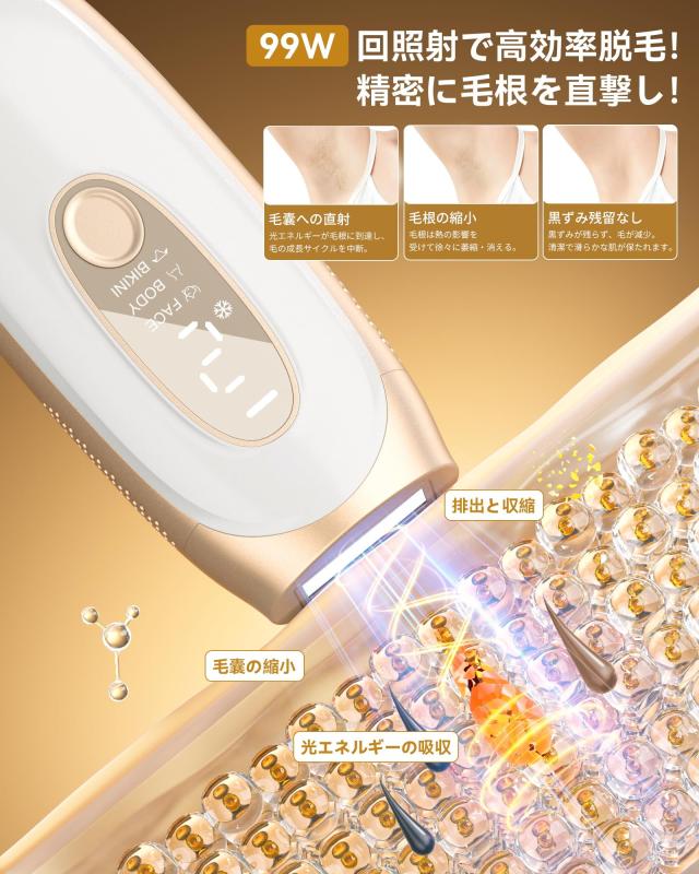 【2025年新モデルサファイア冷却テクノロジー？ほぼ痛みない冷感脱毛器】YUNDOO脱毛器 VIO対応 メンズ レディース サロン級IPL光脱毛器_3