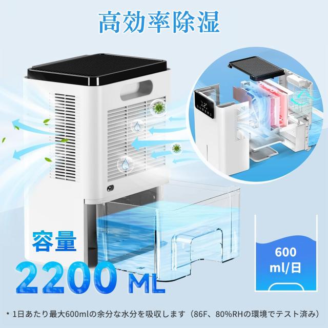 2025新型]除湿機 小型 除湿器2200ml大容量 18畳まで対応 ダブル