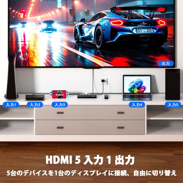 8K安定版」JCHICI HDMI 切り替え器 5入力 1出力 8K@60Hz/4K@120Hz