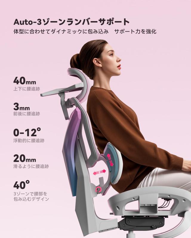AutoFull(オートフル) G7 オフィスチェア デスクチェア 人間工学 テレワーク 疲れない 人体工学椅 メッシュチェア 10段階調整背もたれ 3