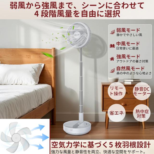 【2025節電暑さ対策 自動首振り】Belife X8 折りたたみ 充電式扇風機 コードレス 静音DCモーター 卓上 小型 サーキュレーター リモコン付