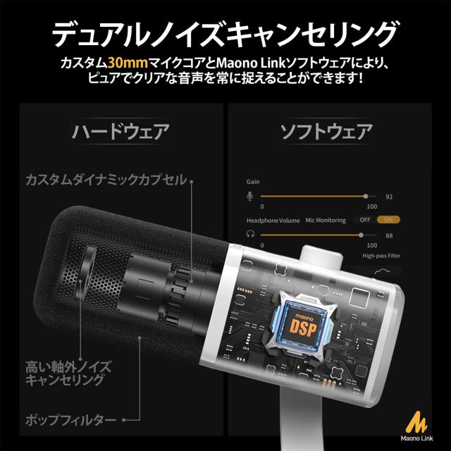 MAONO XLR/USB ゲーミングマイク ノイズキャンセリング PCマイク ポッドキャスト ストリーミング用 ダイナミックマイク ミュートボタン_3