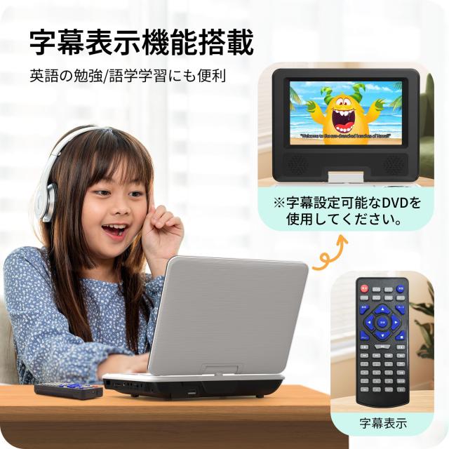 Surfola ポータブルDVDプレーヤー 7.5インチ液晶ディスプレイ、 4〜5