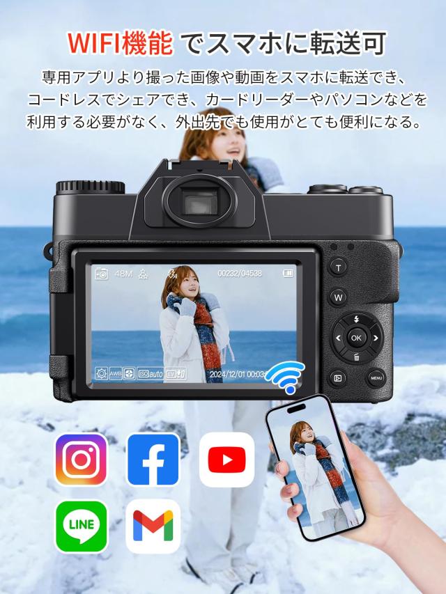 Moledro スマホに送れる デジタルカメラ 4K デジカメ WIFI転送