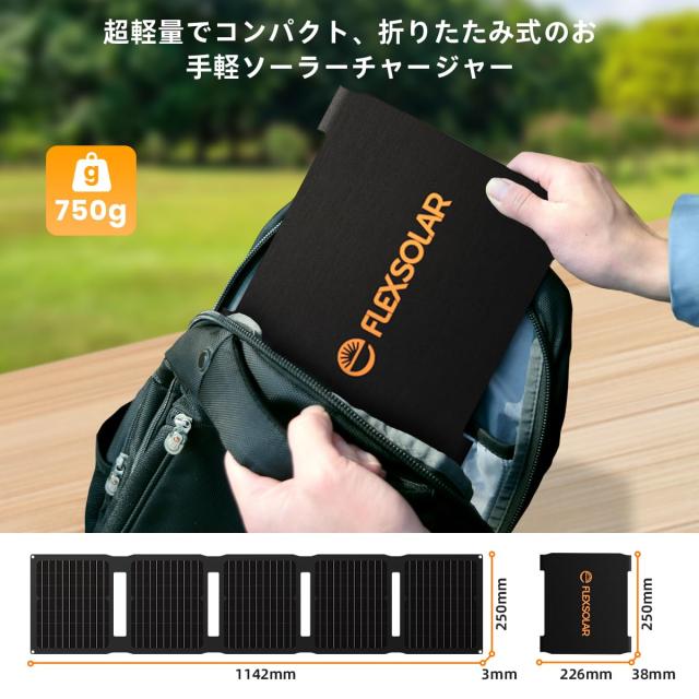 Flexsolar 40W ソーラーパネル小型 USB-C/USB-A/DC出力 ソーラー 充電