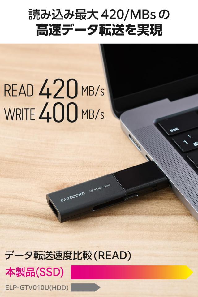 エレコム 外付けSSD 500GB USB3.2 (Gen1)対応 スライド式 Type-C/Type-A コネクタ iPhone/iPad 対応 ブラック ESD-EAWB0500GBK_1