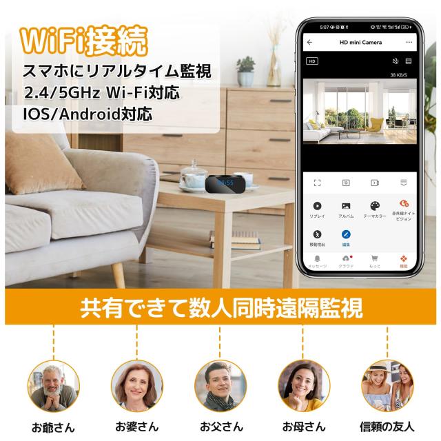 LXMIMI 小型カメラ 隠しカメラ 置き時計型カメラ スパイカメラ WiFi