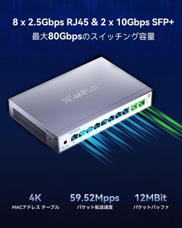 XikeStor 10ポート 2.5G ウェブ管理型 イーサネットスイッチ LACP/VLAN/QoS/STP/IGMP対応 2.5ギガビットネットワークスイッチ 金属製ファ