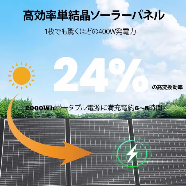 ソーラーパネル 400W 太陽光パネル 折りたたみ式 40VDC出力 10A