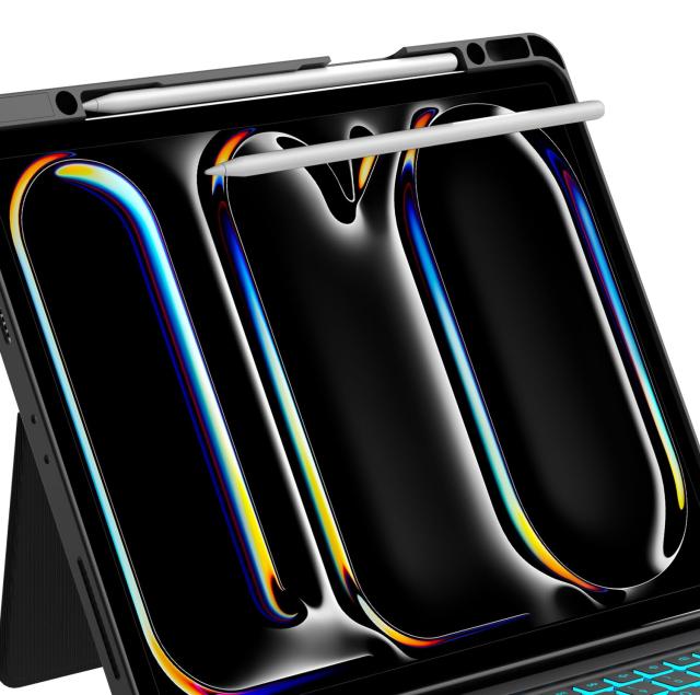 【2025 iPad Pro 13インチ (M4 2024) キーボード付きケース 縦向き・横向き対応 7色バックライト 高精度トラックパッド搭載 Type-C充電 1