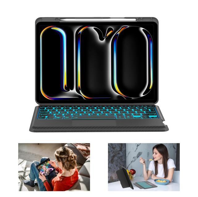 【2025 iPad Pro 13インチ (M4 2024) キーボード付きケース 縦向き・横向き対応 7色バックライト 高精度トラックパッド搭載 Type-C充電 1