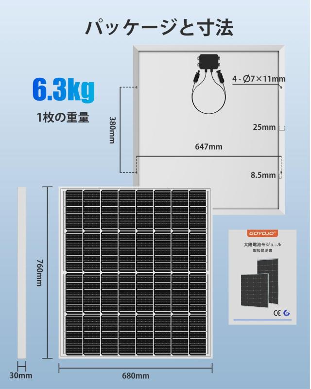 GOYOJO ソーラーパネル 200w =100w×2枚 MC4コネクタ付属 【ISO 9001/RoHS/T?V準拠】 単結晶シリコン・高変換効率 太陽光パネル IP67防水_7