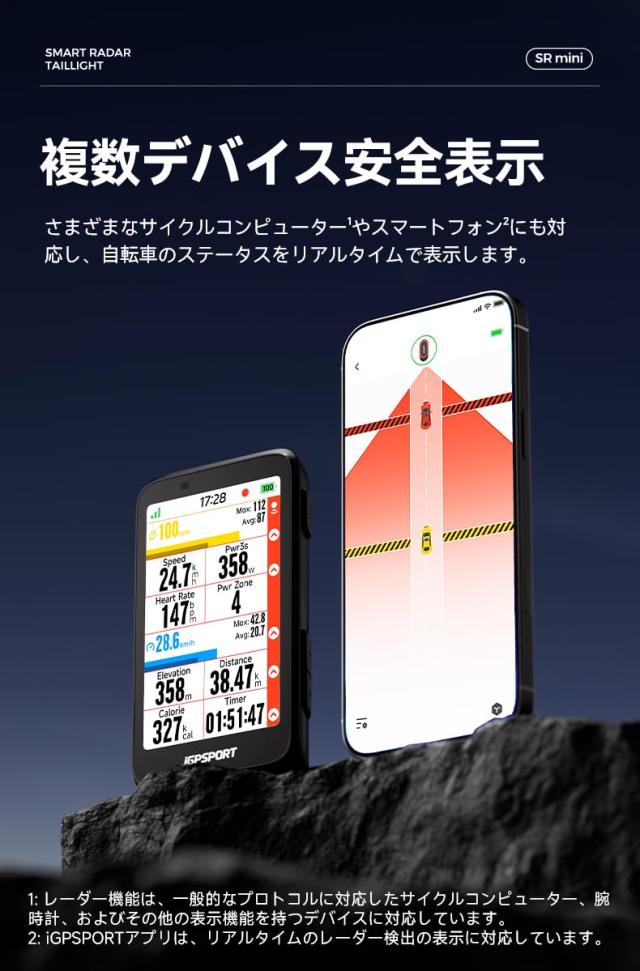 iGPSPORT SR mini 自転車後方レーダー リアビューレーダー テール