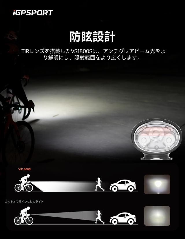 iGPSPORT VS1800S 自転車 ライト スマートなロードバイク ライト 1800